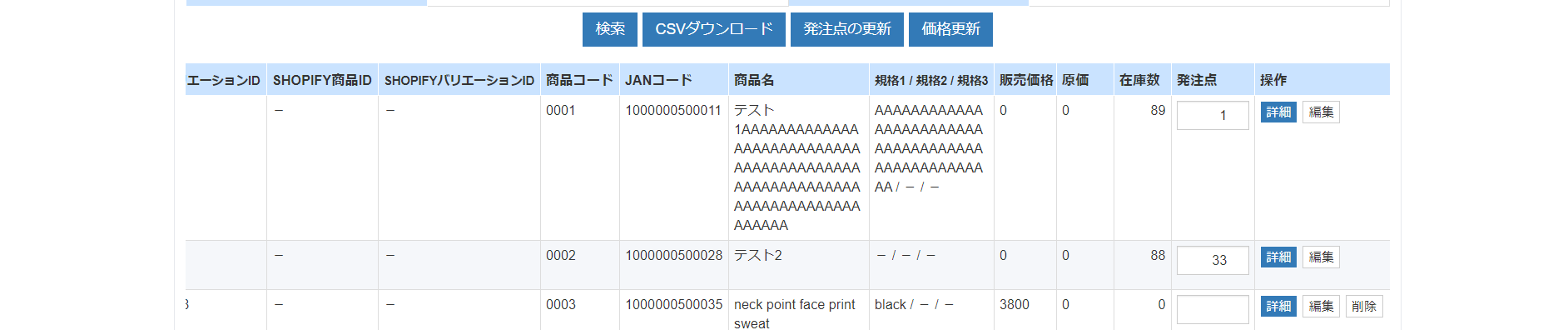 登録商品の編集