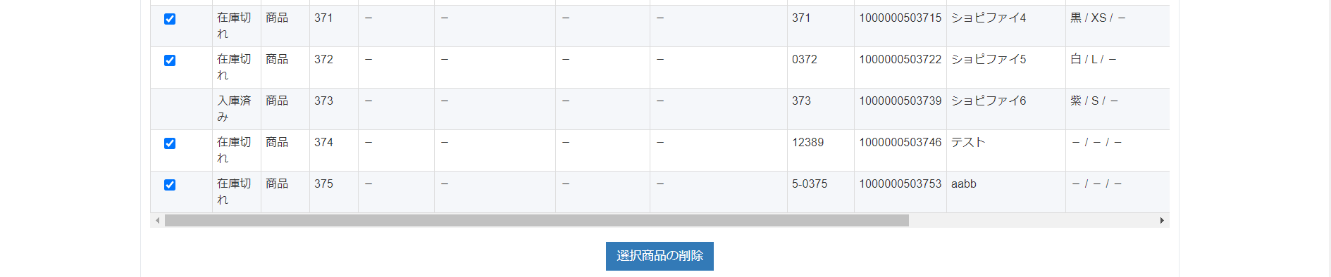 登録商品の削除